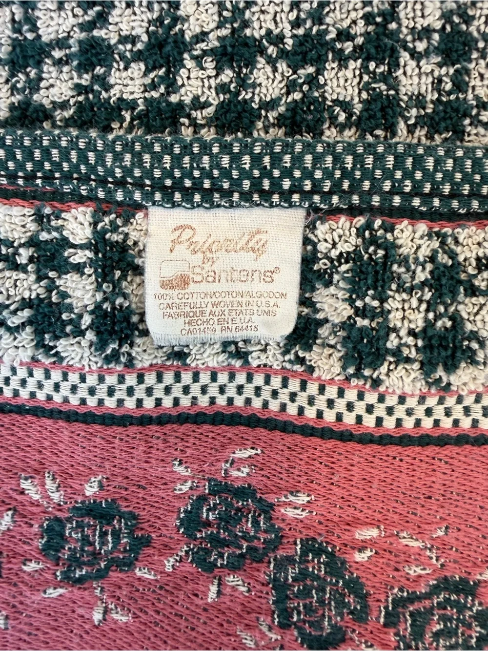 Vintage Priority by Santens 3 Pc Towel Set Rose Floral Houndstooth 80’s